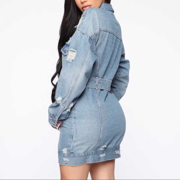 FASHION NOVA Denim Mini Dress - Medium Blue Wash - Picture 2 of 7